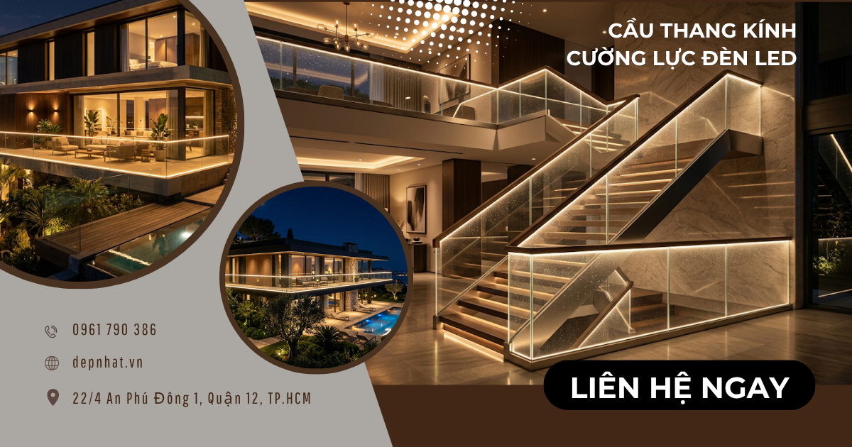 Xu hướng lan can kính led: khi ánh sáng kết hợp cùng pha lê tạo nên sự khác biệt cho biệt thự